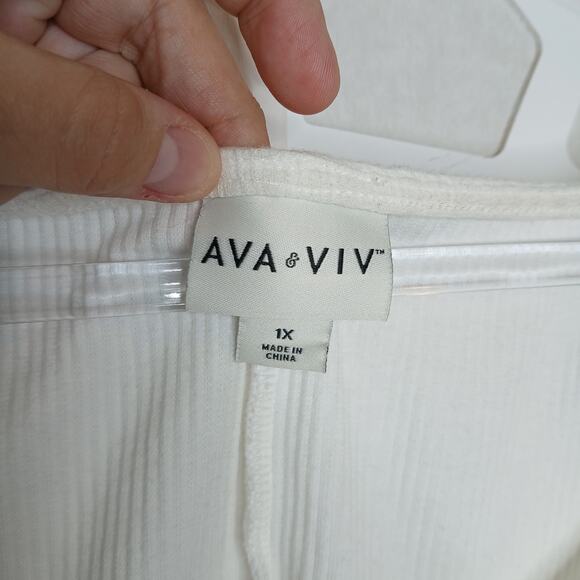 Ava & Viv White Puff Sleeve Ribbed Top Womens 1X Vacation Minimalist Coastal - Picture 4 of 9